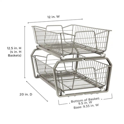 Two-Tier Pull-Out Cabinet Organizer – Nickel Finish Storage Solution