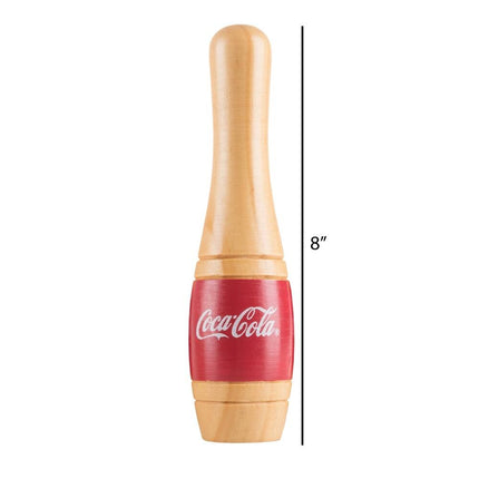 Coca Cola Lawn Bowling Skittle Ball Set 10 Wooden Pins 2 Balls Mesh Bag Red White