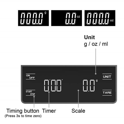 Coffee Scale 3kg/0.1g – Timer, LCD Display, High Precision for Brewing