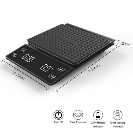 Coffee Scale 3kg/0.1g – Timer, LCD Display, High Precision for Brewing