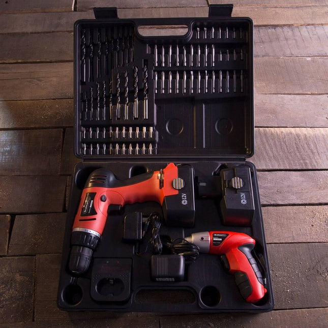 74 Piece 12V Cordless Drill & 3.6V Screwdriver Set Rechargeable Tool Kit