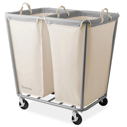 Commercial Divided Rolling Canvas Laundry Hamper with Wheels White