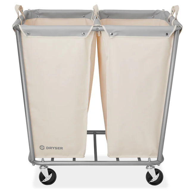 Commercial Divided Rolling Canvas Laundry Hamper with Wheels White
