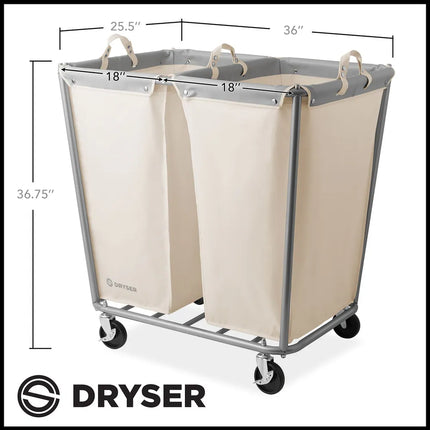 Commercial Divided Rolling Canvas Laundry Hamper with Wheels White