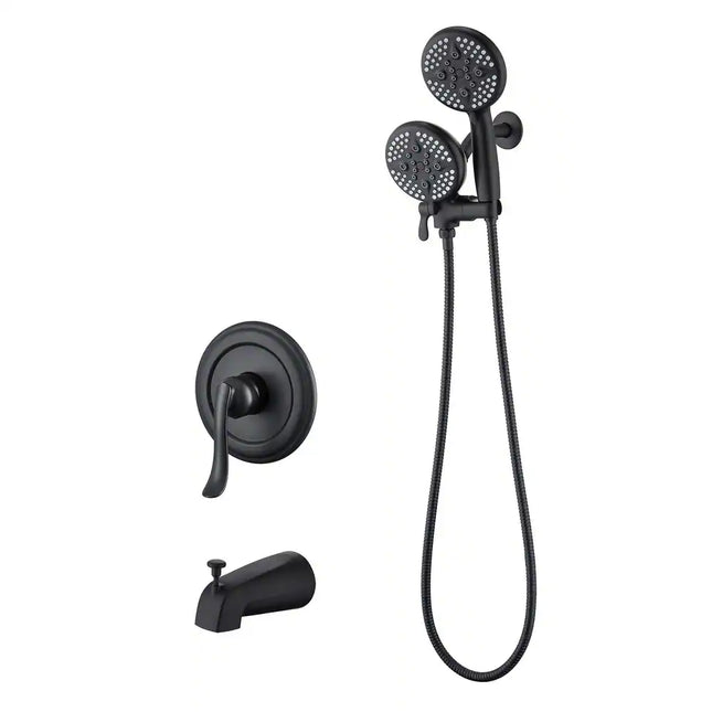 Matte Black Shower System Tub Faucet Set 5 Inch Shower Head Complete Kit