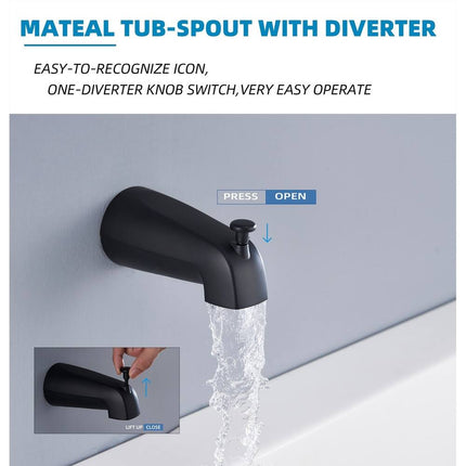 Complete Shower System with Tub Faucet Set, 5-Inch Shower Head, Matte Black
