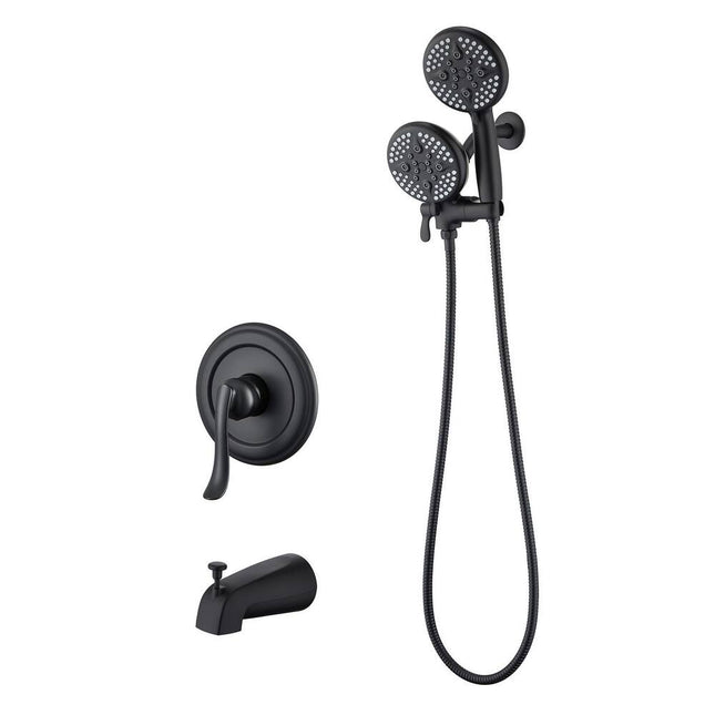 Complete Shower System with Tub Faucet Set, 5-Inch Shower Head, Matte Black