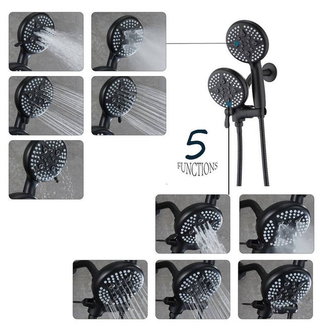 Complete Shower System with Tub Faucet Set, 5-Inch Shower Head, Matte Black
