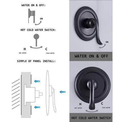 Matte Black Shower System Tub Faucet Set 5 Inch Shower Head Complete Kit