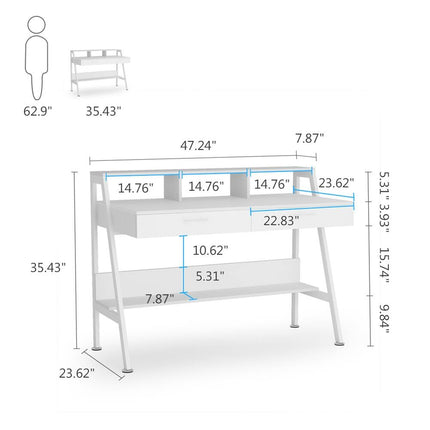 Computer Desk with Storage Drawers and Hutch Shelf, Office Desk with Shelving Unit