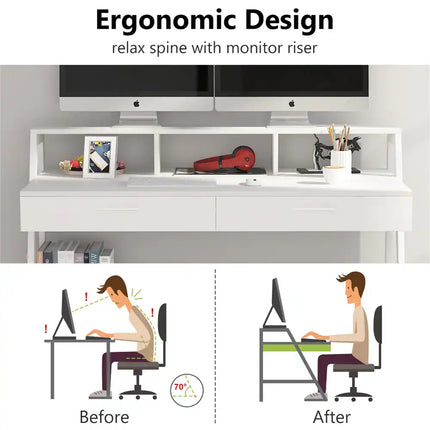 Computer Desk with Storage Drawers and Hutch Shelf, Office Desk with Shelving Unit