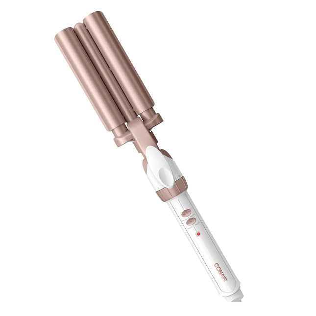 Double Ceramic Deep Wave Triple Barrel Hair Weaver – 30 Heat Settings, White