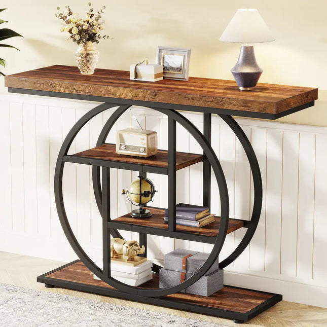 4-Tier Industrial Sofa/Entryway Console Table – Modern Storage