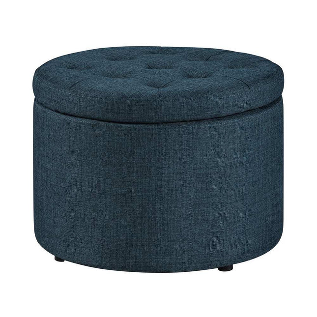 Designs4Comfort Round Shoe Storage Ottoman Dark Blue Fabric Upholstered Seat Bench
