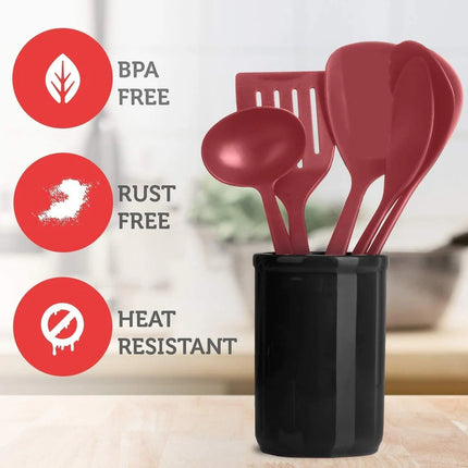 10 Piece Cooking Utensil Set Nylon and Stainless Steel Kitchen Tools Red