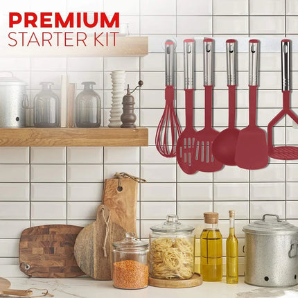 10 Piece Cooking Utensil Set Nylon and Stainless Steel Kitchen Tools Red