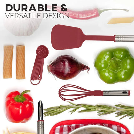 10 Piece Cooking Utensil Set Nylon and Stainless Steel Kitchen Tools Red