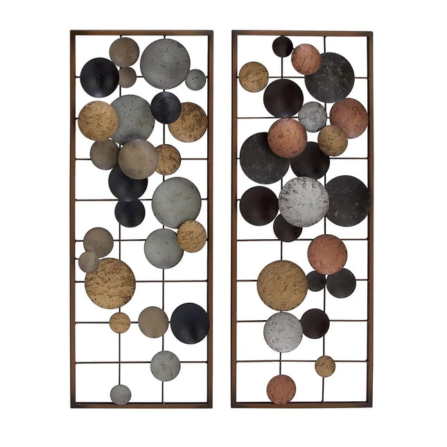 Multi Colored Metal Overlapping Round Cutouts Geometric Wall Decor Set of 2