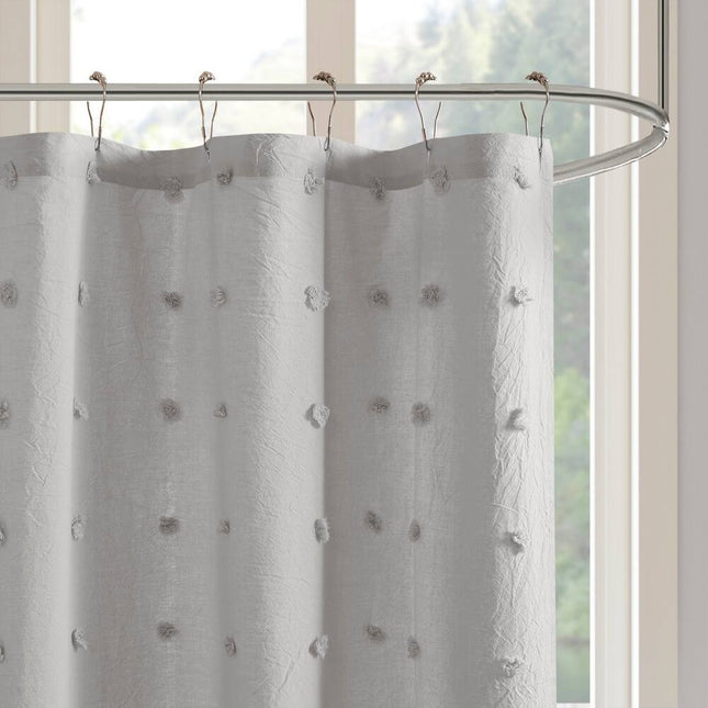 Brooklyn Cotton Jacquard Pom Pom Shower Curtain for Stylish Bathroom Decor