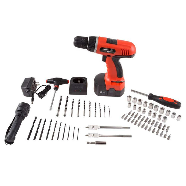 18V Cordless Drill & 78-Piece Tool Set – Bits, Flashlight & Toolbox