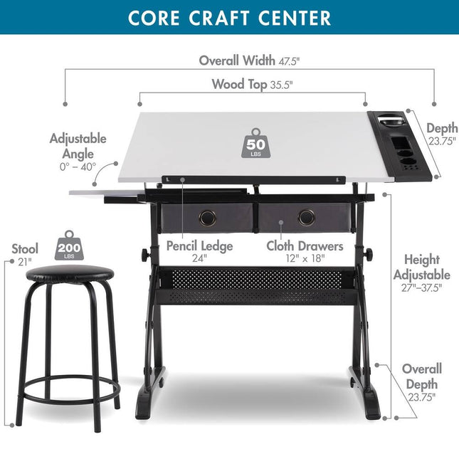 2-Piece Craft & Drawing Table with Stool, Core Craft Center Set
