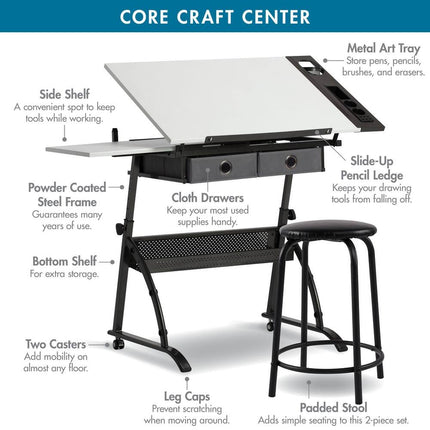 2-Piece Craft & Drawing Table with Stool, Core Craft Center Set