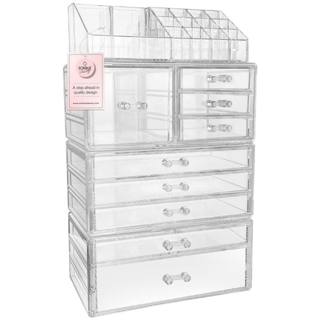 4-Piece X-Large Cosmetic Makeup Jewelry Storage Organizer Case Set for Vanity