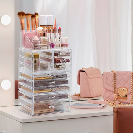4-Piece X-Large Cosmetic Makeup Jewelry Storage Organizer Case Set for Vanity