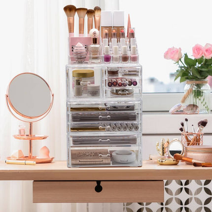 4-Piece X-Large Cosmetic Makeup Jewelry Storage Organizer Case Set for Vanity