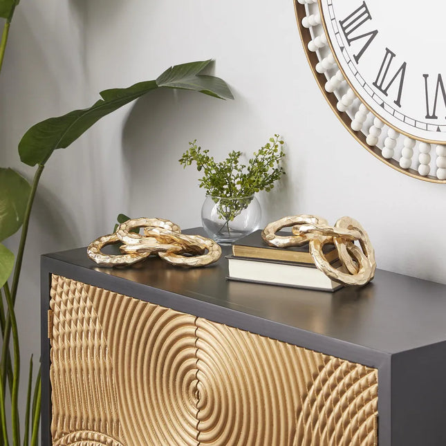 Gold Aluminum Metal Chain Decorative Sculpture Set of 2 Modern Home Decor