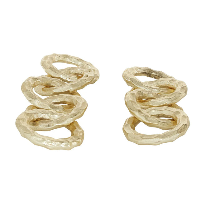 Gold Aluminum Metal Chain Decorative Sculpture Set of 2 Modern Home Decor