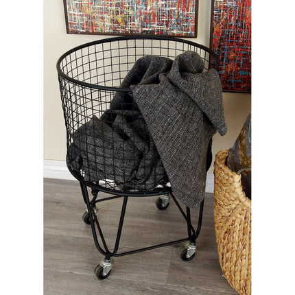 Metal Laundry Storage Cart with Wheels Mesh Basket 17x17x25 Black