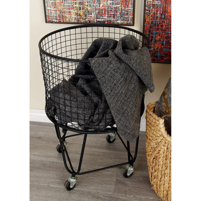 Metal Laundry Storage Cart with Wheels Mesh Basket 17x17x25 Black