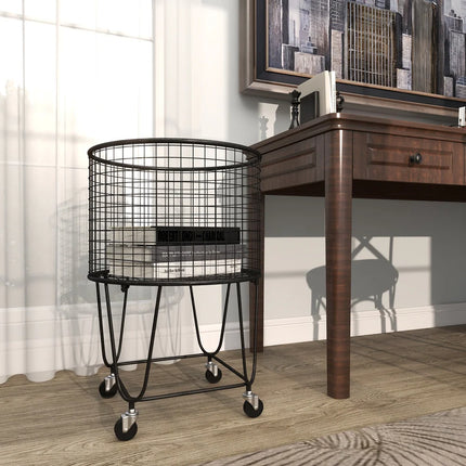 Metal Laundry Storage Cart with Wheels Mesh Basket 17x17x25 Black
