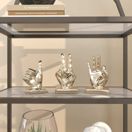 Set of 3 Silver Porcelain Ceramic Gesture Hand Sculptures 6 to 7 Inch Home Decor