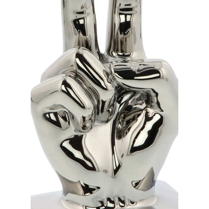 Set of 3 Silver Porcelain Ceramic Gesture Hand Sculptures 6 to 7 Inch Home Decor