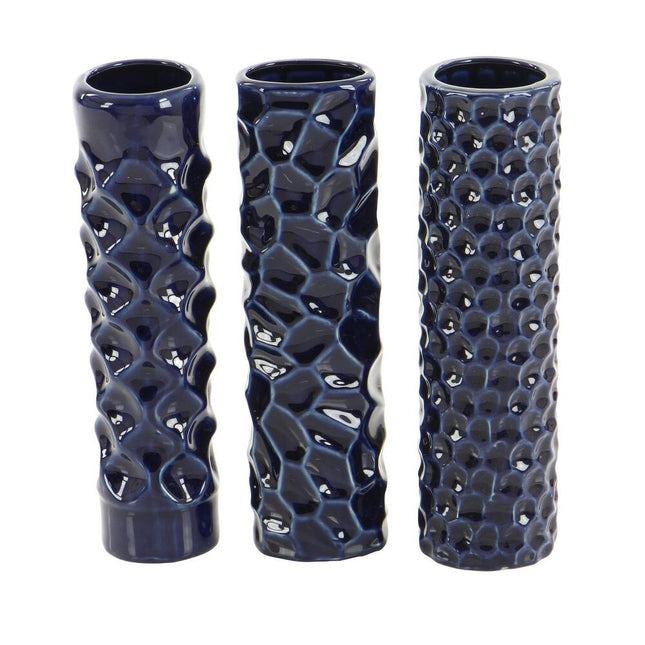 Cosmopolitan Ceramic Glam Vase Set of 3 with Sleek Varying Patterns