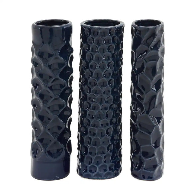 Cosmopolitan Ceramic Glam Vase Set of 3 with Sleek Varying Patterns