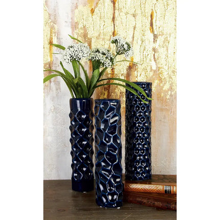 Cosmopolitan Ceramic Glam Vase Set of 3 with Sleek Varying Patterns