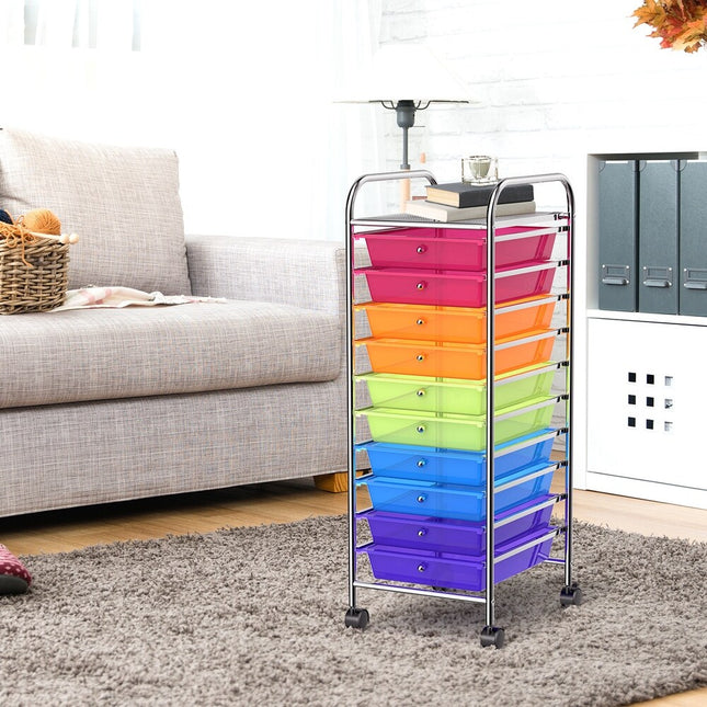 10 Drawer Rolling Storage Cart for Scrapbook Paper Office School Organizer
