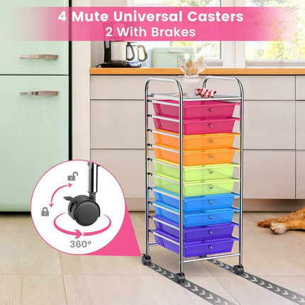 10-Drawer Rolling Storage Cart for Scrapbook Paper Office School Supplies Organizer