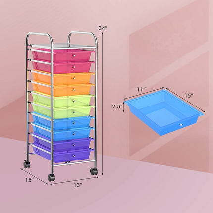 10 Drawer Rolling Storage Cart for Scrapbook Paper Office School Organizer