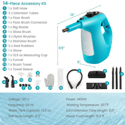 1400W Multi-Purpose Steam Mop Handheld Steam Cleaner 14 Attachments
