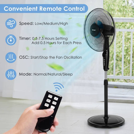 16'' Adjustable Oscillating Pedestal Fan Dual Blades with Remote Control