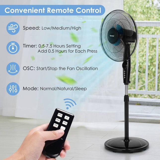 16'' Adjustable Oscillating Pedestal Fan Dual Blades with Remote Control