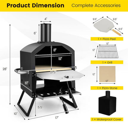 2 Layer Wood Fired Pizza Oven Outdoor Pizza Grill Maker 21.5 x 12 x 28 Inch