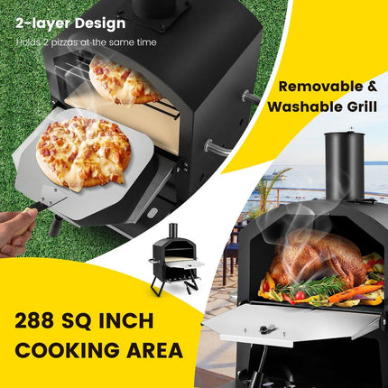 2 Layer Wood Fired Pizza Oven Outdoor Pizza Grill Maker 21.5 x 12 x 28 Inch