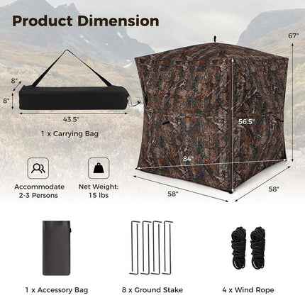 Portable 360° Hunting Blind One-Way See-Through Shelter