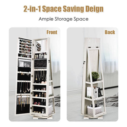 360° Rotatable Jewelry Cabinet – 2-in-1 Lockable Mirrored Storage