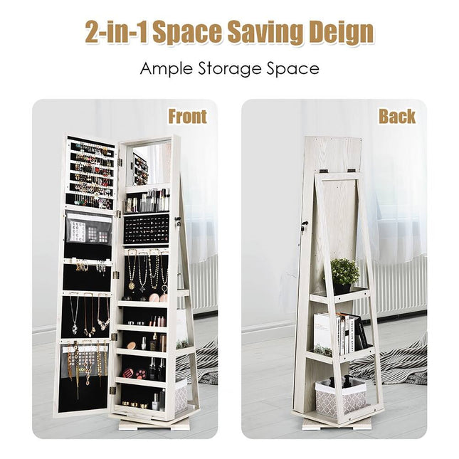 360° Rotatable Jewelry Cabinet – 2-in-1 Lockable Mirrored Storage
